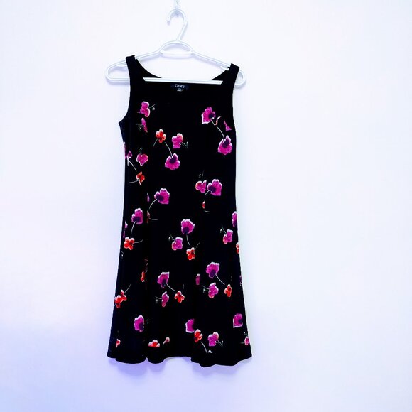 Chaps Navy Floral Print Dress – Comfortable Jersey, Like New - Picture 2 of 3